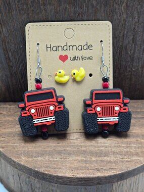 NWT Lot of 2 Jeep Duck Earrings Pierced Red Wrangler Stud Dangle Jewelry OOAK